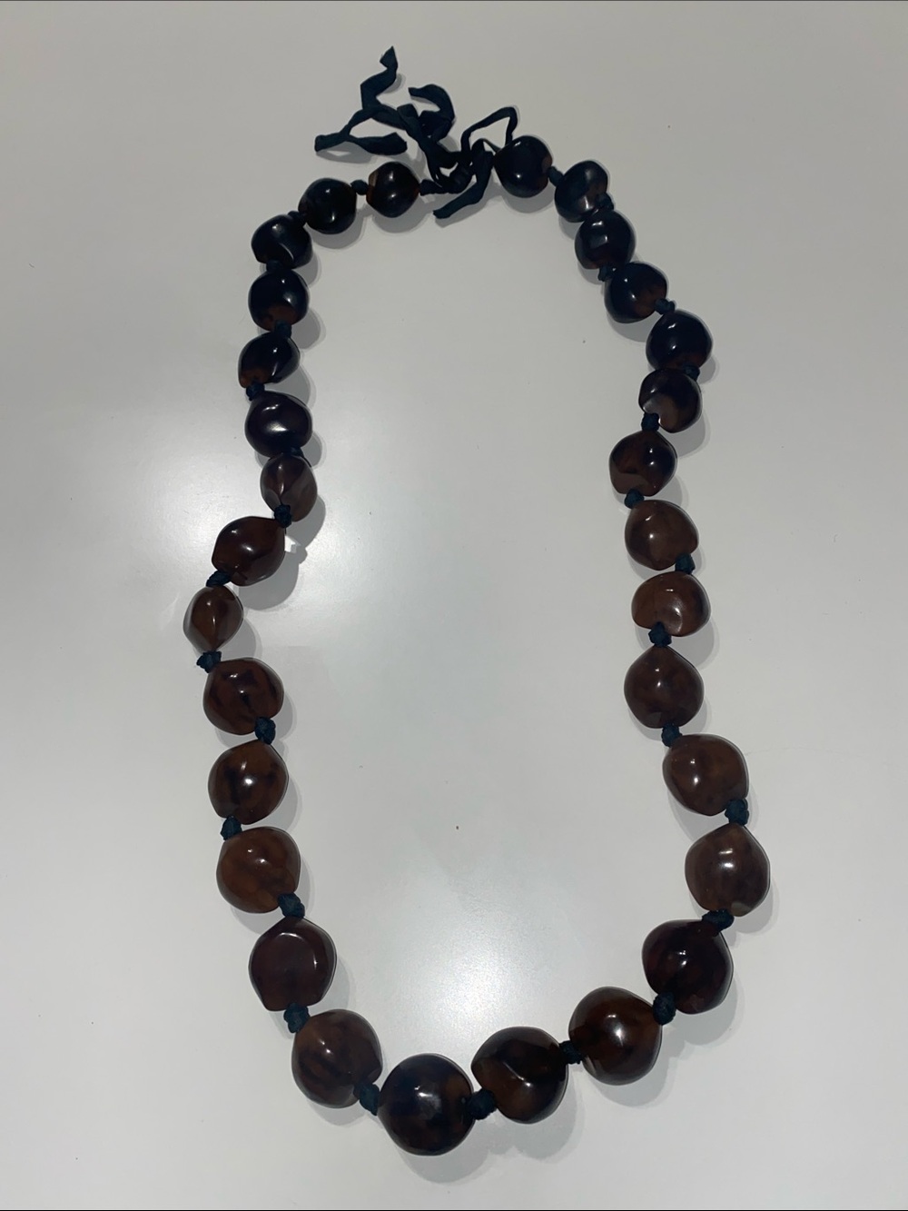 Vintage Brown Bead Wood Long Necklace